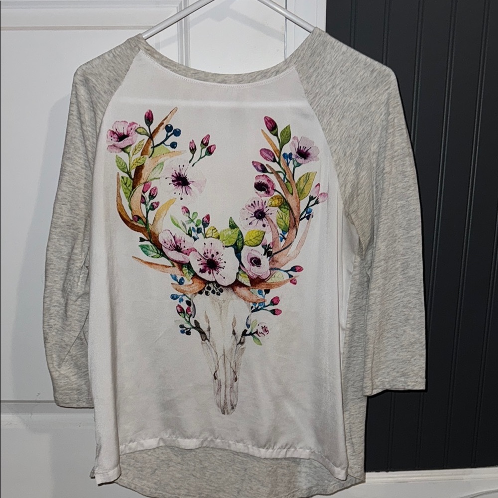 Floral Antler Graphic Raglan Top